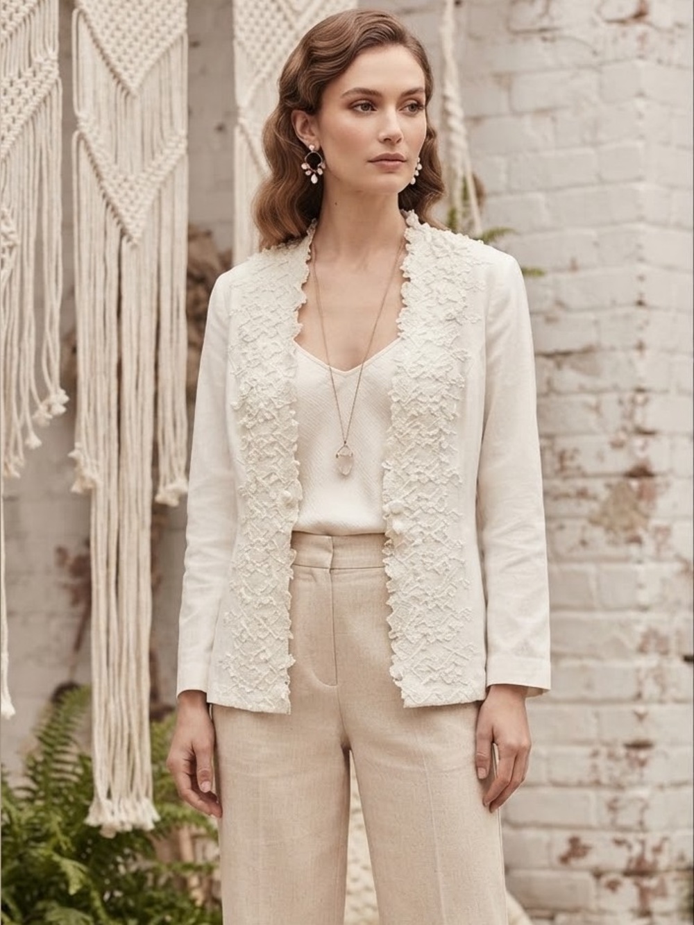 R&M Richards by Karen Kwong Ivory Lace Blazer Size 8 Whimsy Fairy Boho Romantic